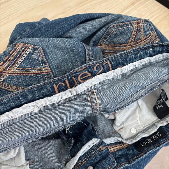 Rue 21 Jeans Juniors 7/8S Bootcut Slim Boot Low Rise Bitty Pocket Flap Y2K Short - Picture 11 of 14